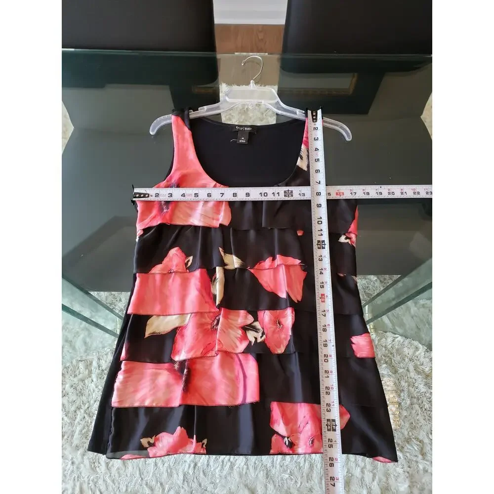 White House Black Market Tank Top Womens M Black Pink Floral Layered Scoop Neck - Picture 7 of 10